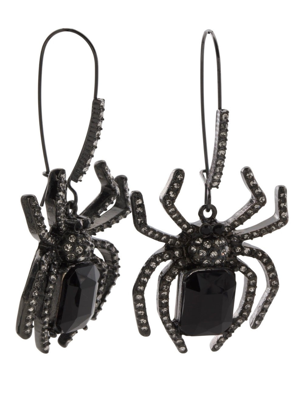 Betsey Johnson Black Crystal Spider Shepherd Hook Dangle Earrings Halloween Goth - Picture 2 of 8